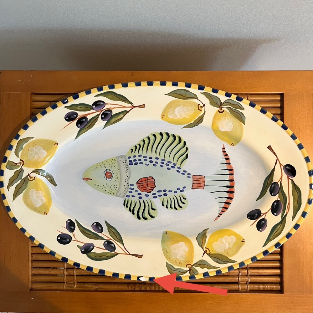 Zrike Pesces Ceramic Oval Serving Platter, 18" x 11.75", Fish Lemons Olives - Picture 10 of 11